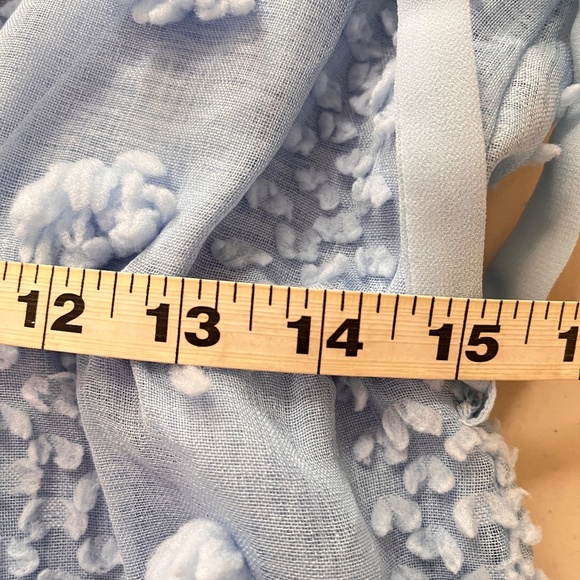 &merci EASTER Dress Womens M Short Sleeve Blue Swiss Dot Ruffle Accents Boho - Picture 11 of 13